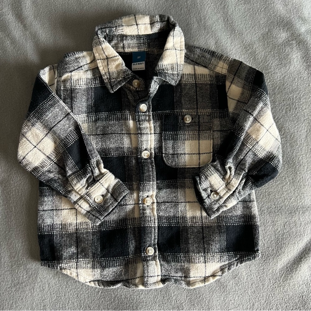 Old Navy Checkered Cotton Long Sleeve Button Up Black White 2T